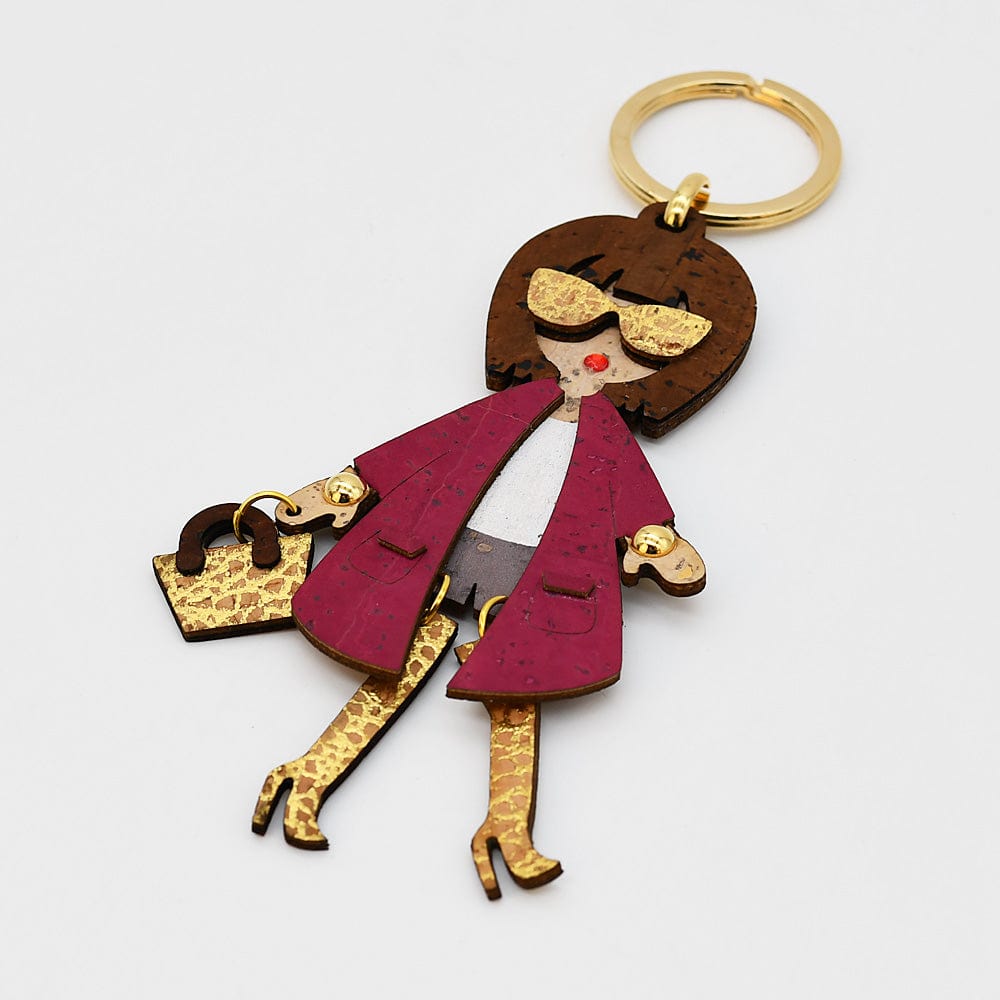 Stylish Silhouette Cork Keychain - Dark Red