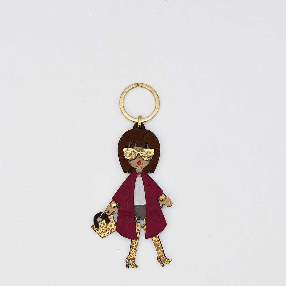 Stylish Silhouette Cork Keychain - Dark Red
