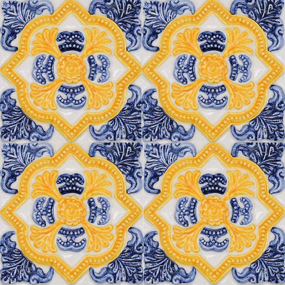 Textured Azulejo - Blue and yellow 5.5x5.5''