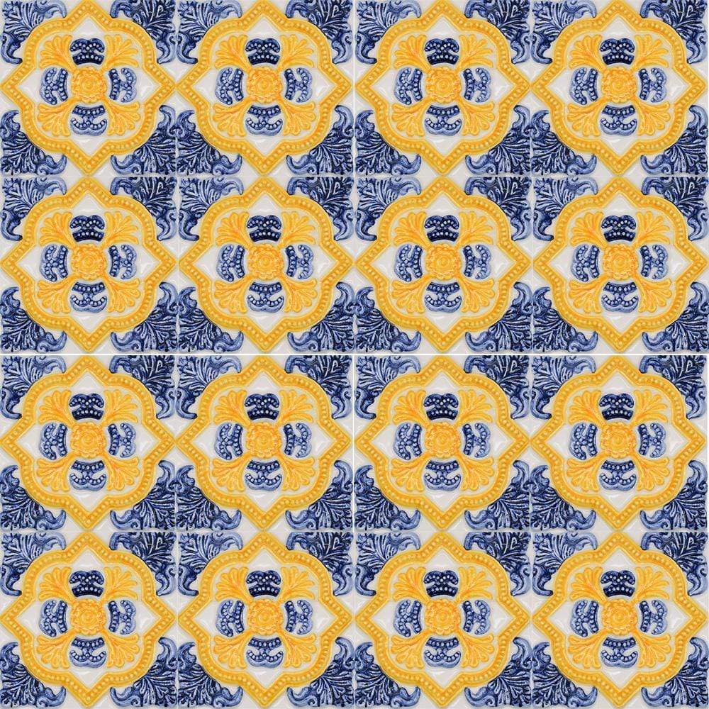 Textured Azulejo - Blue and yellow 5.5x5.5''