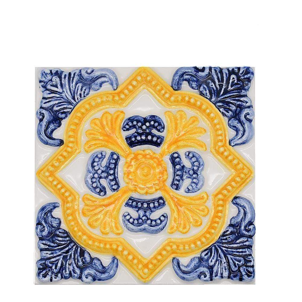 Textured Azulejo - Blue and yellow 5.5x5.5''