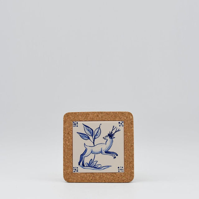 Animais do bosque I Ceramic and Cork Trivet - 5.9" (3 patterns)