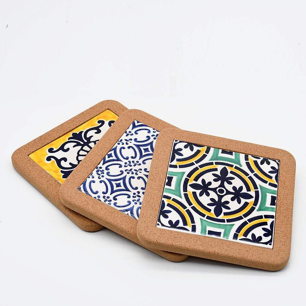 Azulejo I Ceramic and Cork Trivet 3 patterns - 7.9"