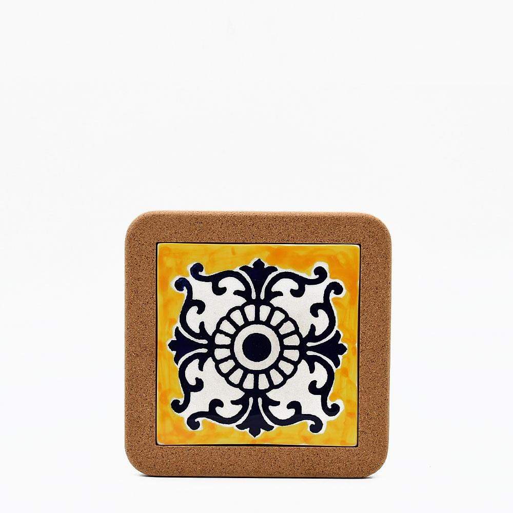 Azulejo I Ceramic and Cork Trivet 3 patterns - 7.9" Pattern #1
