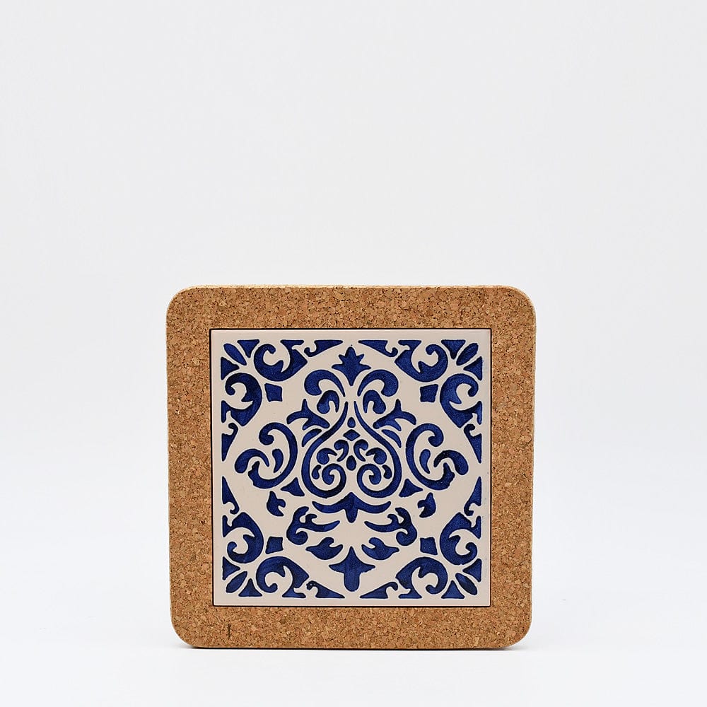 Azulejo I Ceramic and Cork Trivet 8 patterns - 7.9" Motif 10