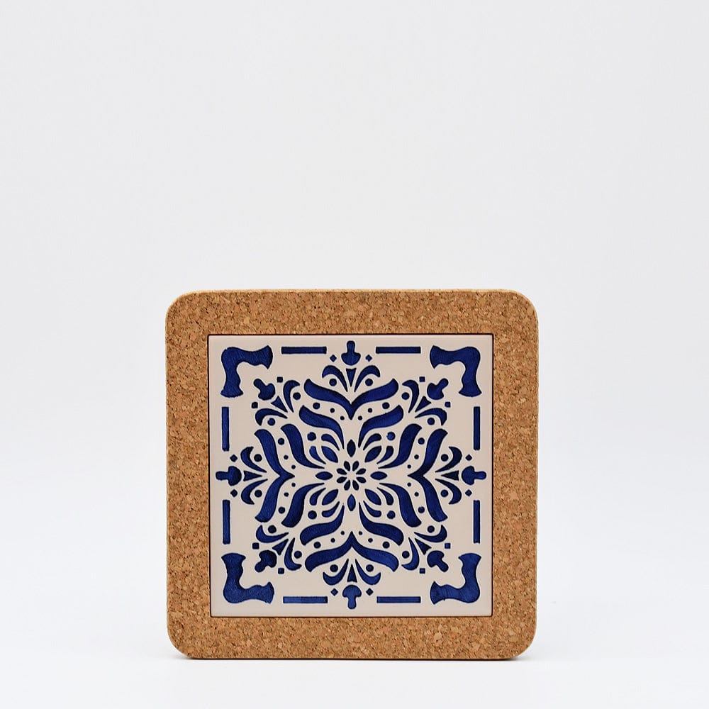 Azulejo I Ceramic and Cork Trivet 8 patterns - 7.9" Motif 9