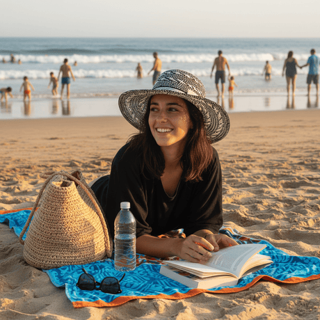 Beach Hat in Plant Fibers – Black & White