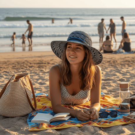 Beach Hat in Plant Fibers – Blue & White