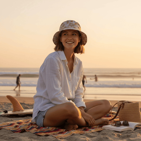 Bob réversible en coton - Beige