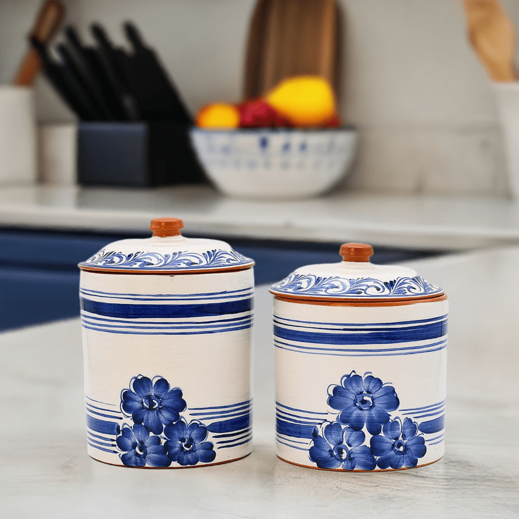 Boite de cuisine en terre cuite - Bleues