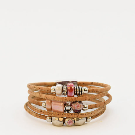 Bracelet en liège et perles - Rose