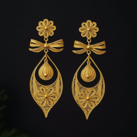 Brincos À Princesa I Gold-plated Silver Filigree Earrings 0.9 oz - 3.5"