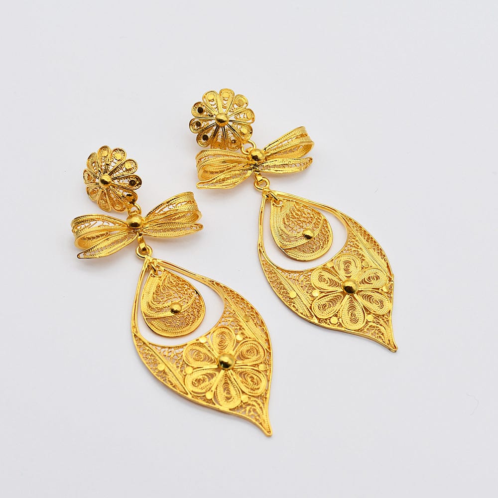 Brincos À Princesa I Gold plated Silver Filigree Earrings - 9cm