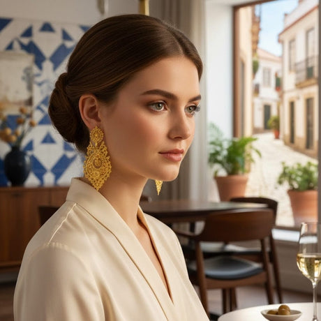 Brincos À Rainha I Boucles d'oreille en argent doré - 5.5cm