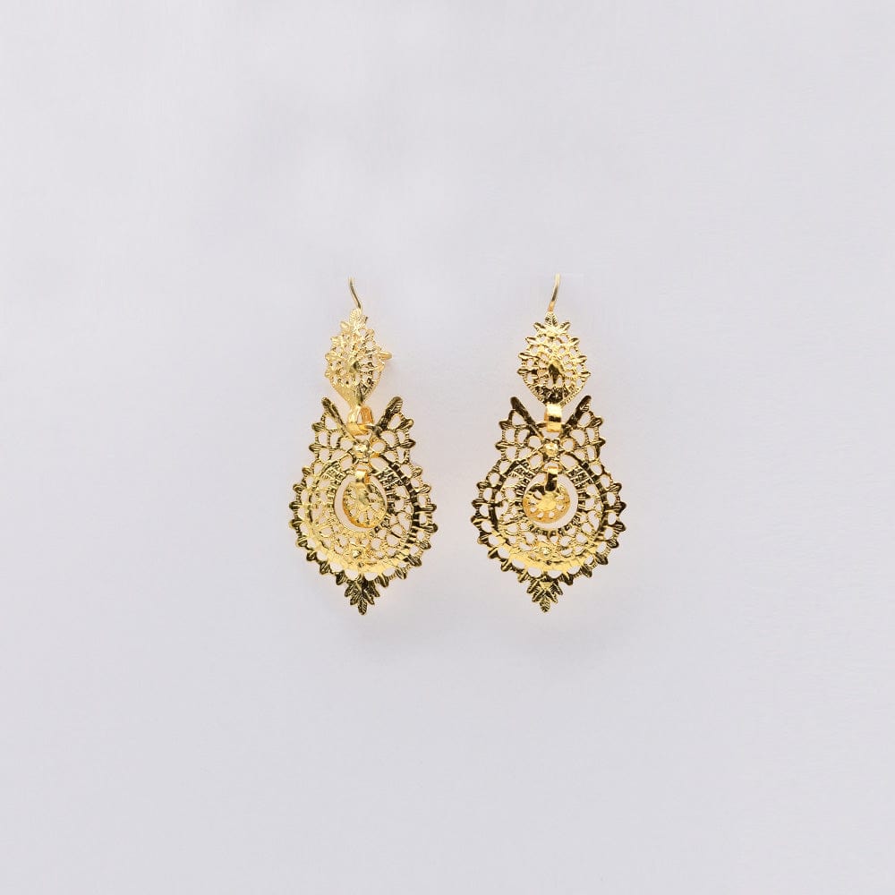 Brincos À Rainha I Gold-plated Silver Filigree Earrings 0.3 oz - 2.0"