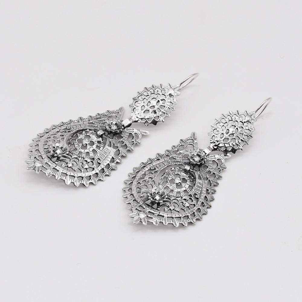Brincos À Rainha I Silver Filigree Earrings 1.8 oz - 2.6''