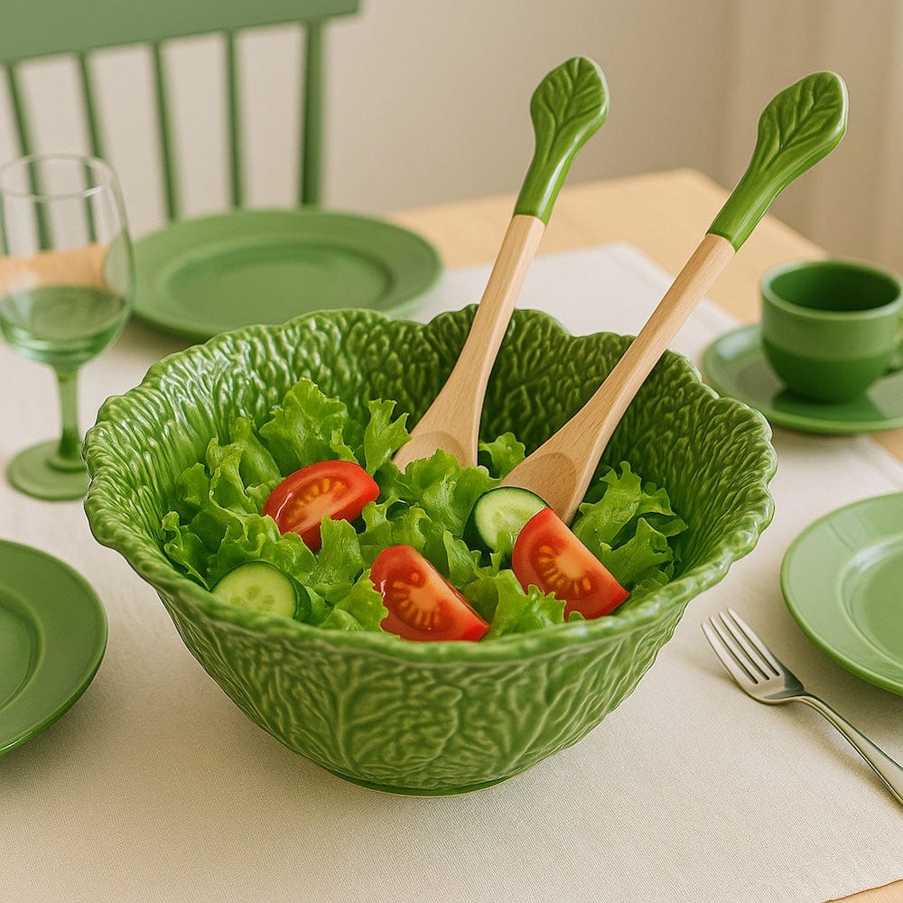 Cabbage-shaped Ceramic Salad Bowl - Blue
