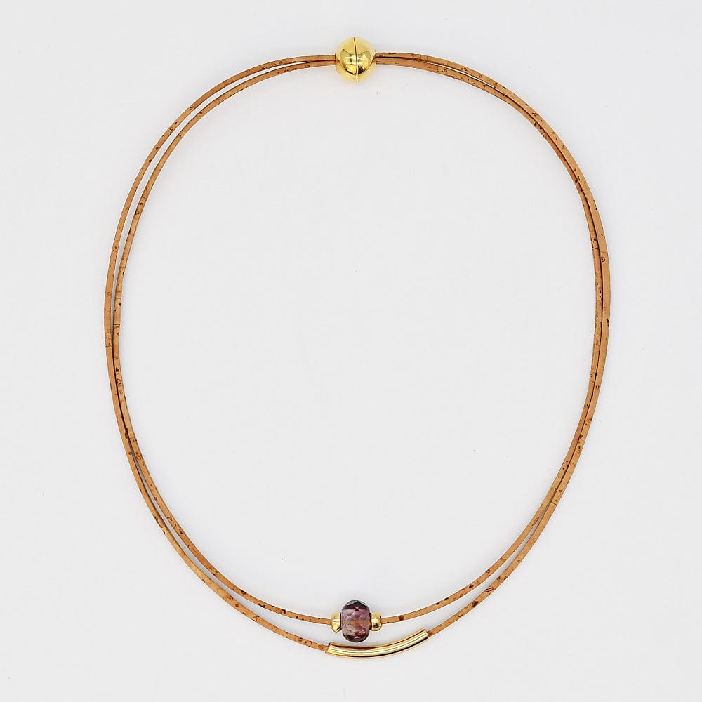Collier en liège et perle - Rose