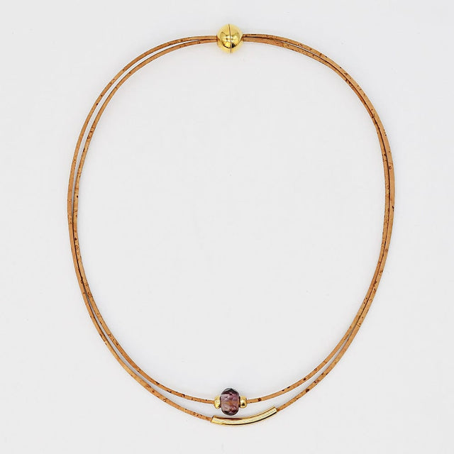 Collier en liège et perle - Rose