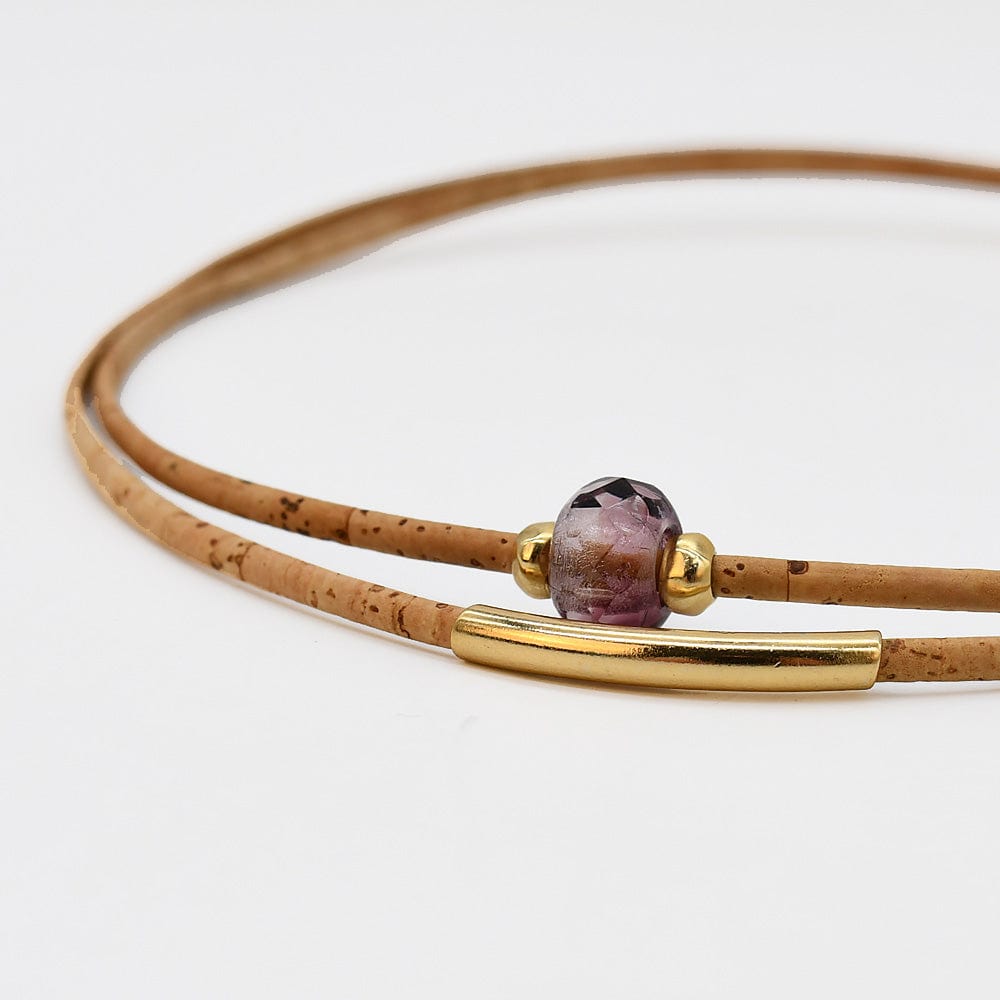 Collier en liège et perle - Rose