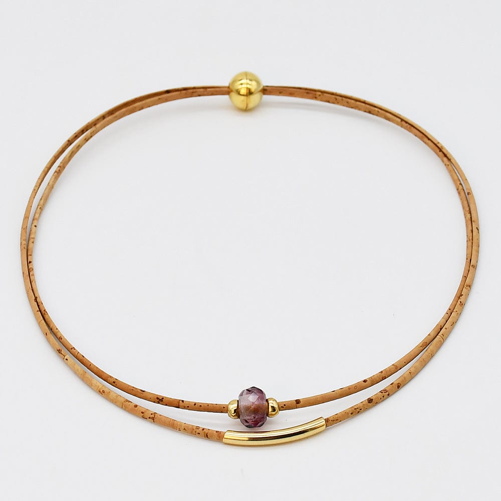 Collier en liège et perle - Rose