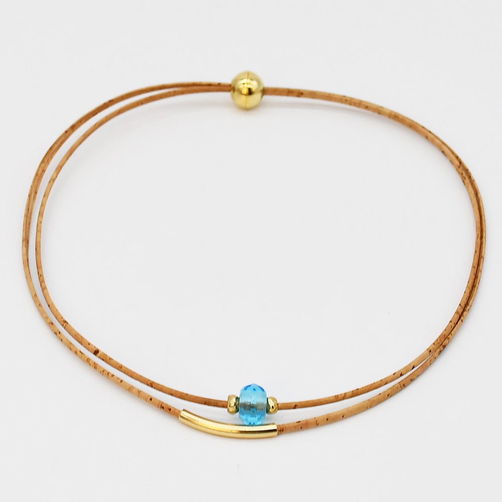Collier en liège et perle - Turquoise