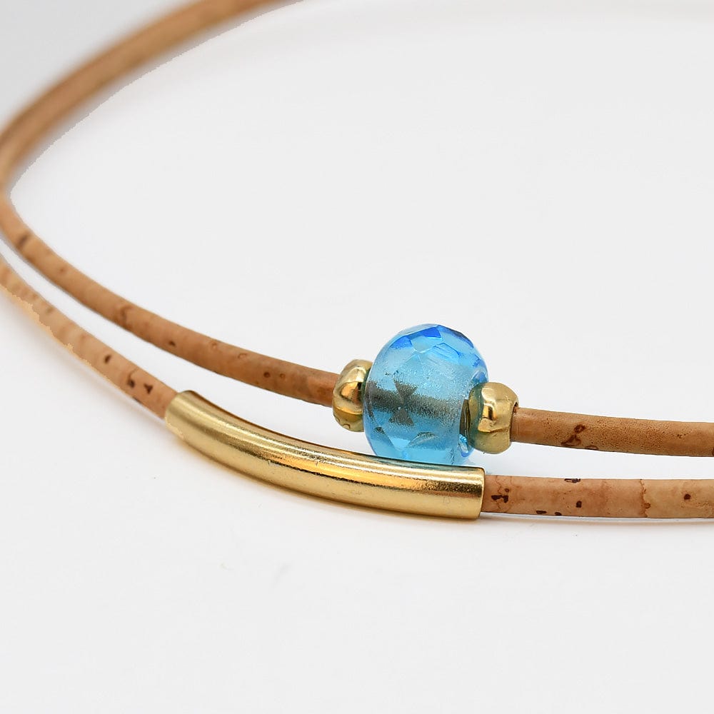 Collier en liège et perle - Turquoise