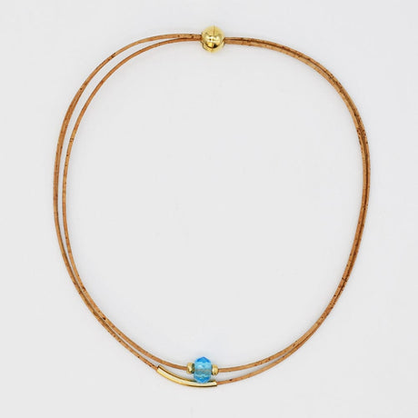 Collier en liège et perle - Turquoise