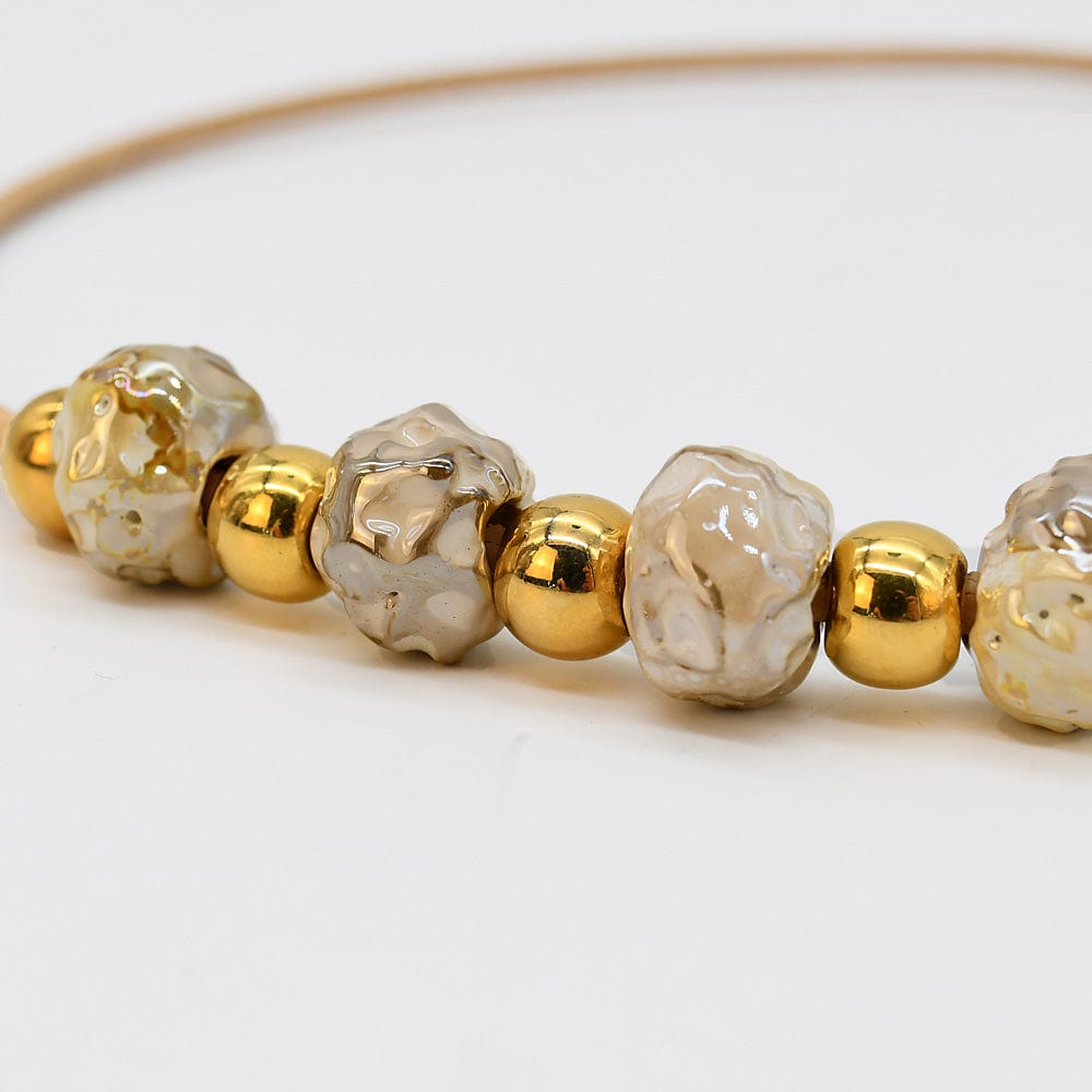 Collier en liège et perles - Gris