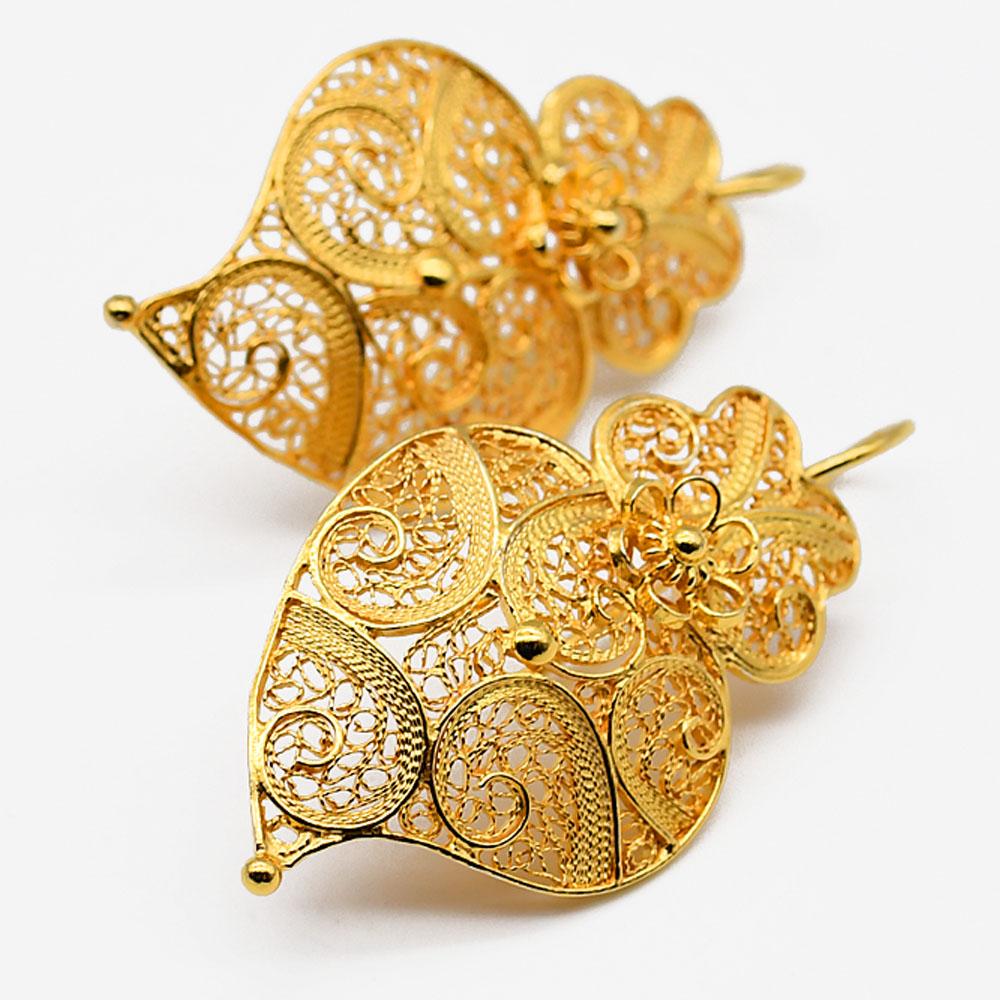 Corãçao de Viana I Gold-plated Silver Filigree Earrings 0.1 oz - 1.4''