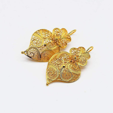 Corãçao de Viana I Gold-plated Silver Filigree Earrings 0.1 oz - 1.4''