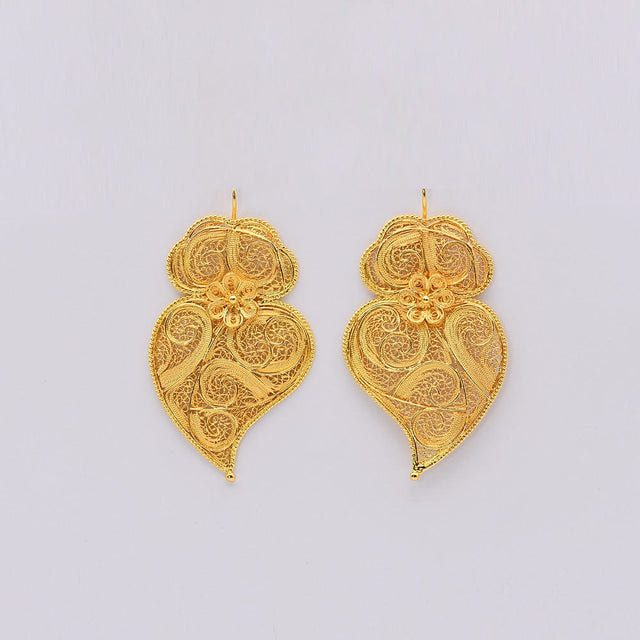 Coração de Viana I Gold-plated Silver Filigree Earrings 0.5 oz - 2.6''