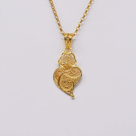 Coração de Viana I Gold-plated Silver Filigree Pendant 0.2 oz - 1.2''