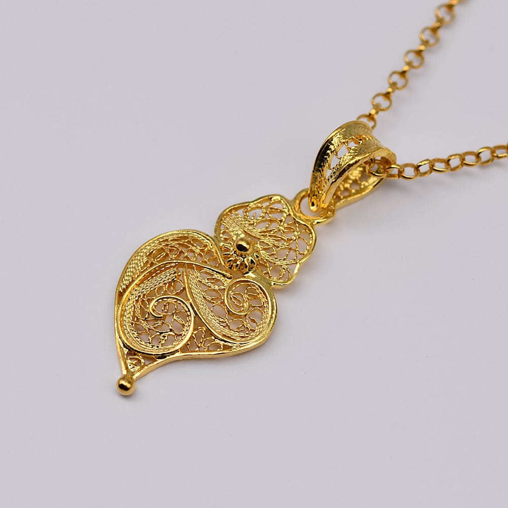 Coração de Viana I Gold-plated Silver Filigree Pendant 0.2 oz - 1.2''