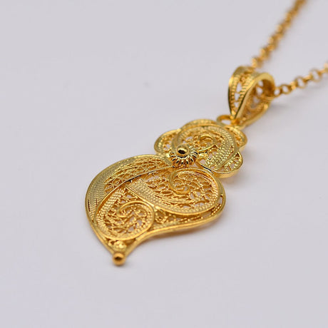 Coração de Viana I Gold-plated Silver Filigree Pendant 0.2 oz - 1.4''