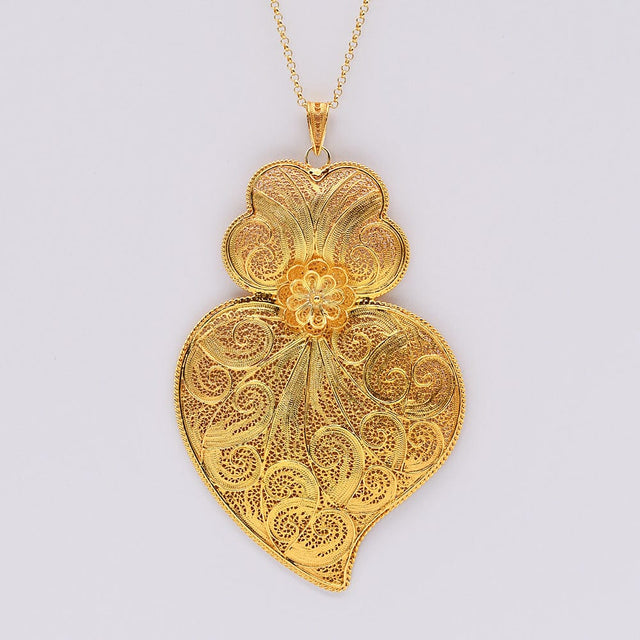 Coração de Viana I Gold-plated Silver Filigree Pendant 1.2 oz - 4.3''