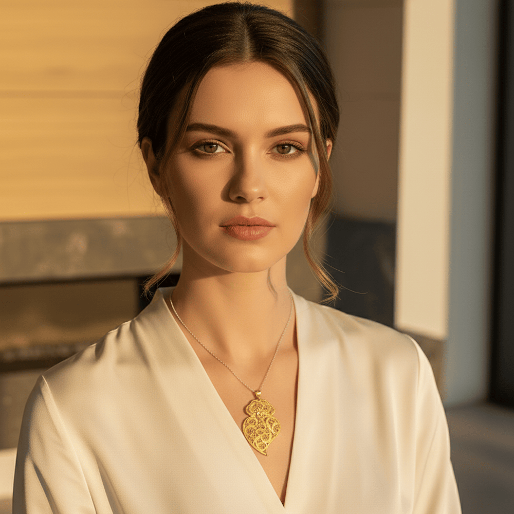 Coração de Viana I Gold-plated Silver Filigree Pendant - 2.8''