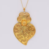 Coração de Viana I Gold-plated Silver Filigree Pendant - 4.3''