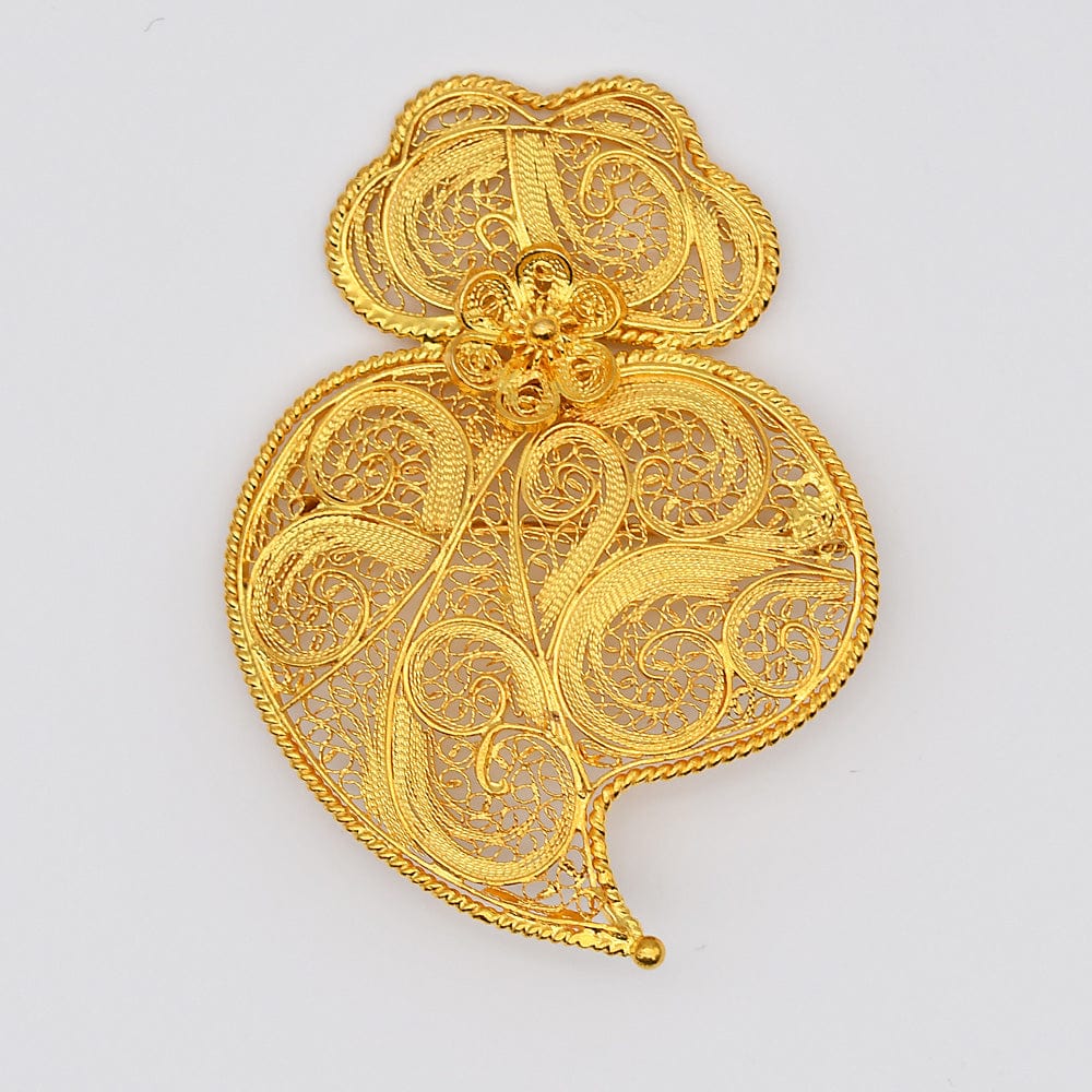 Coração de Viana I Gold-plated Silver Filigree Pin 0.4 oz - 2.4"