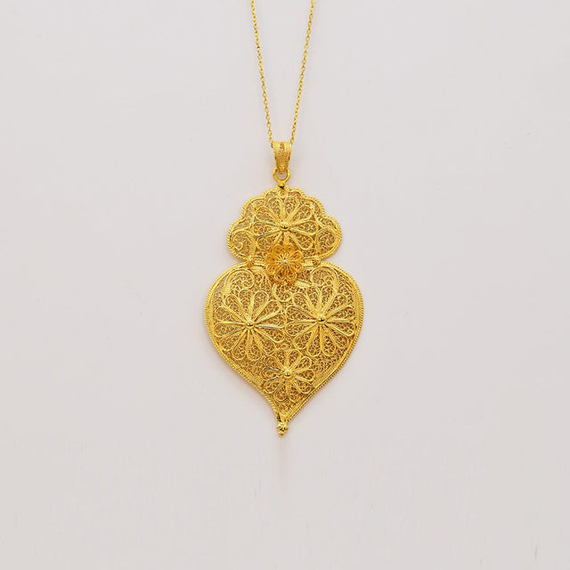 Coração de Viana I Pendentif en argent doré - 8cm