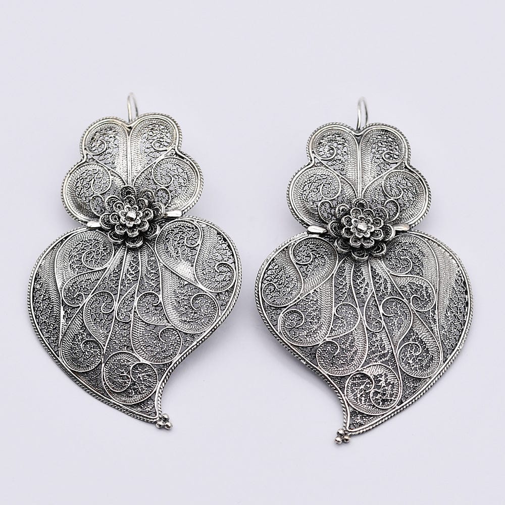 Coração de Viana I Silver Filigree Earrings 0.1 oz - 2.6"