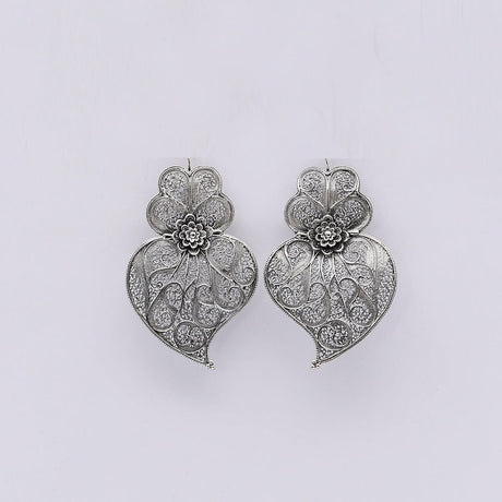 Coração de Viana I Silver Filigree Earrings 0.1 oz - 2.6"