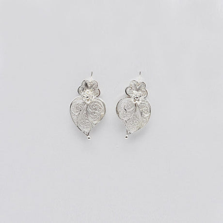 Coração de Viana I Silver Filigree Earrings - 1.4"