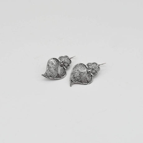 Coração de Viana I Silver Filigree Earrings - 1.4''