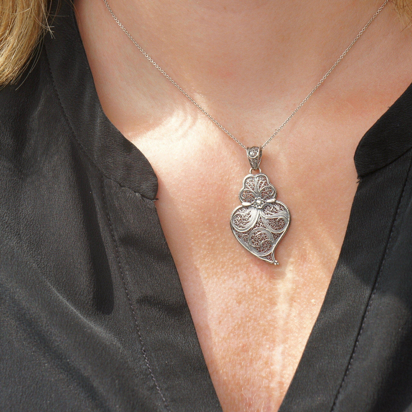 Coração de Viana I Silver Filigree Pendant 0.2 oz - 1.4''