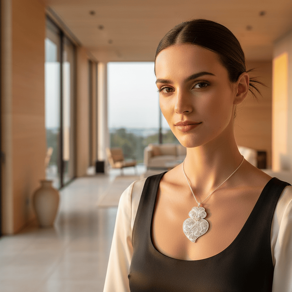 Coração de Viana I Silver Filigree Pendant 1.2 oz - 4.3"