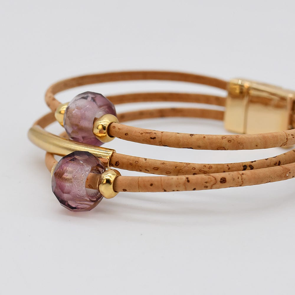 Cork Bracelet with Beads - Pink