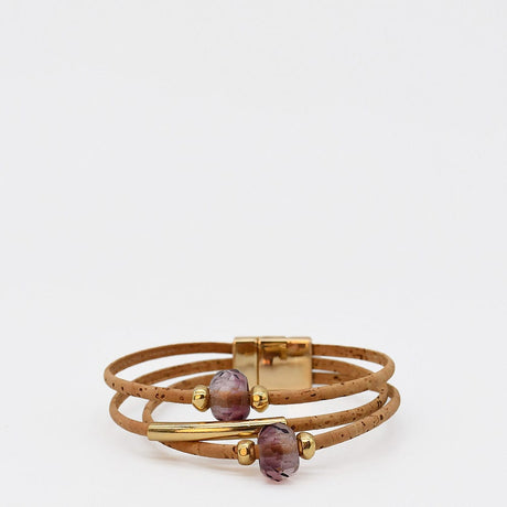 Cork Bracelet with Beads - Pink