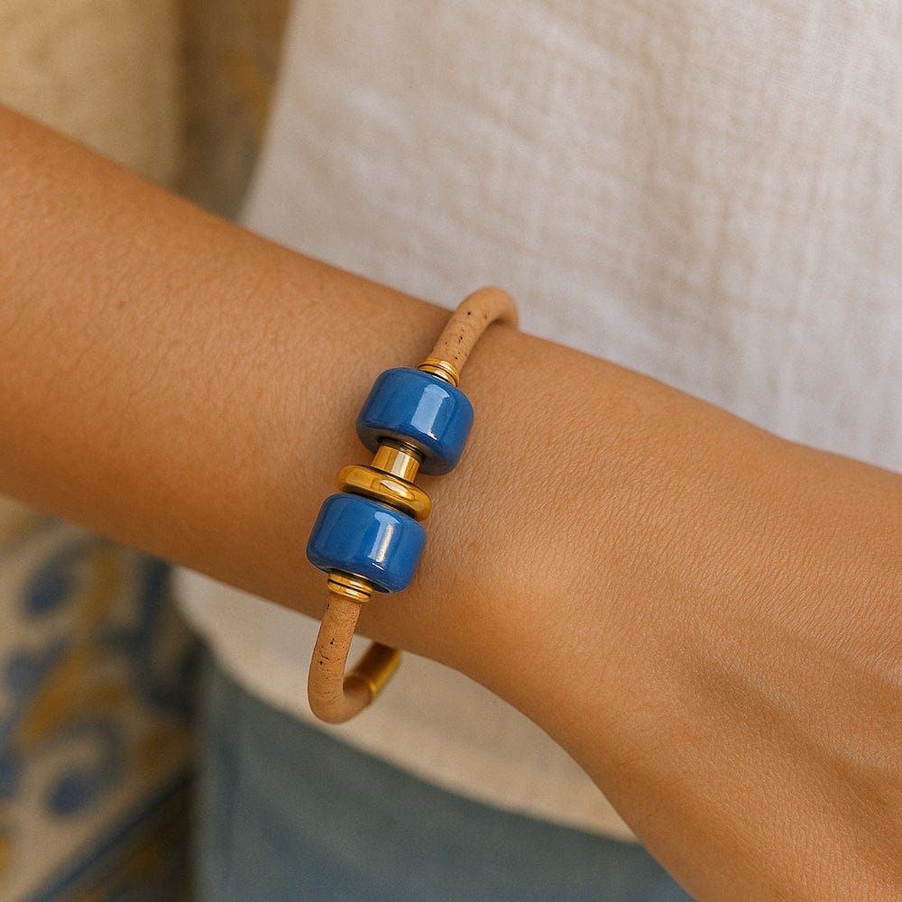 Cork bracelet with turquoise beads