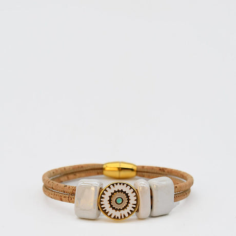 Cork Bracelet with white Beads